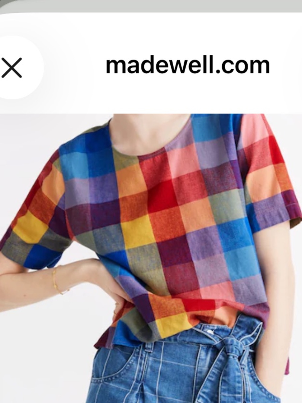 ISO Madewell Boxy Button-Back Top in
Oversized Gingham Check - Americana Red